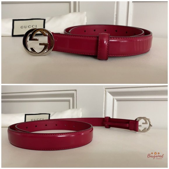 Authentic Gucci Red Calfskin Leather Silver Interlocking G Buckle Belt 80/32 - Picture 10 of 13